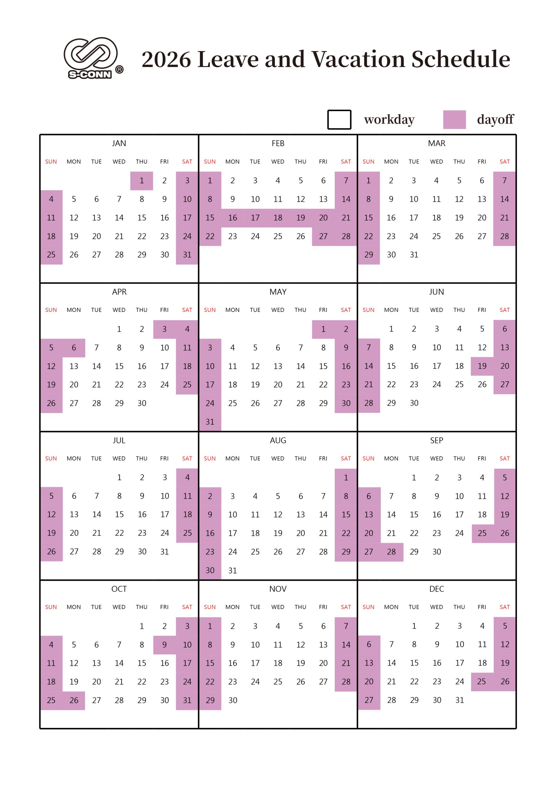 2026 Leave and Vacation Schedule