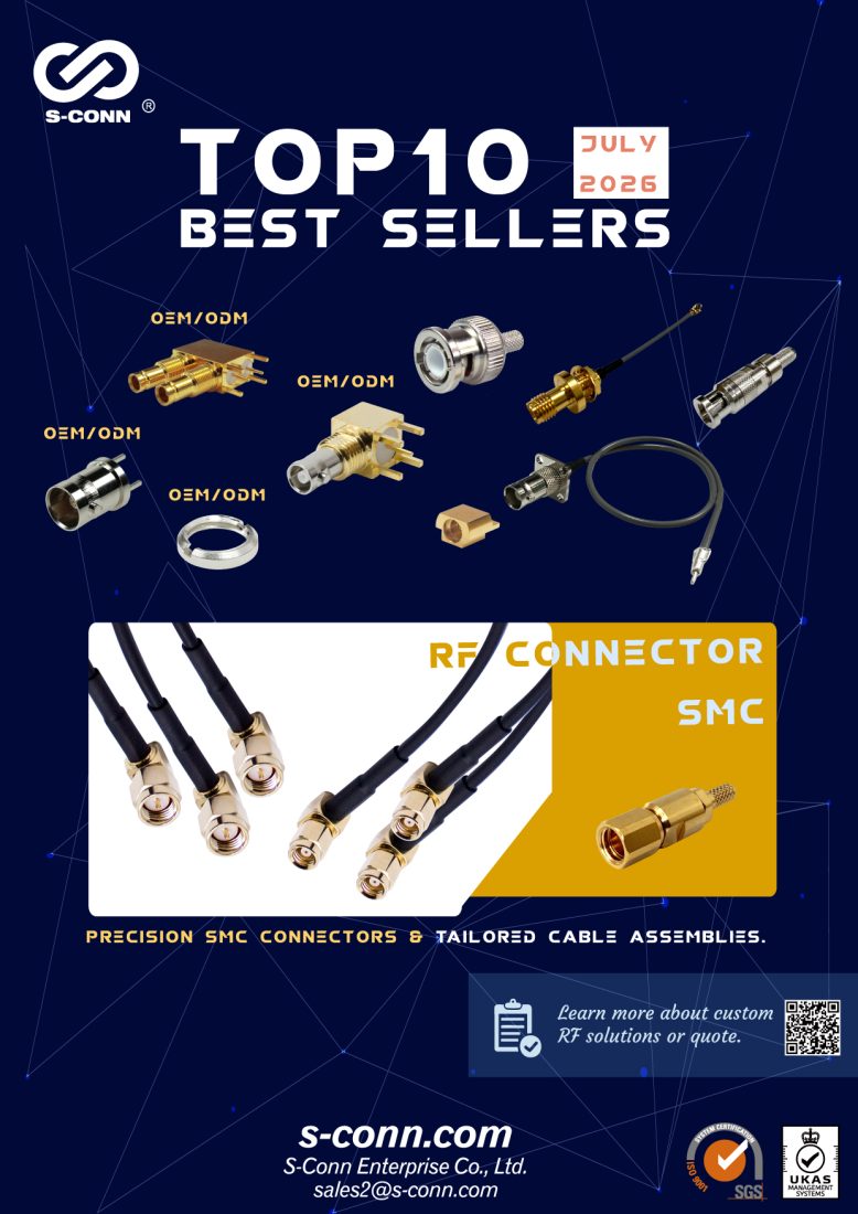 S-Conn July 2026 TOP 10 Best Sellers for Precision RF Connectivity, featuring the SMC Connector topic.